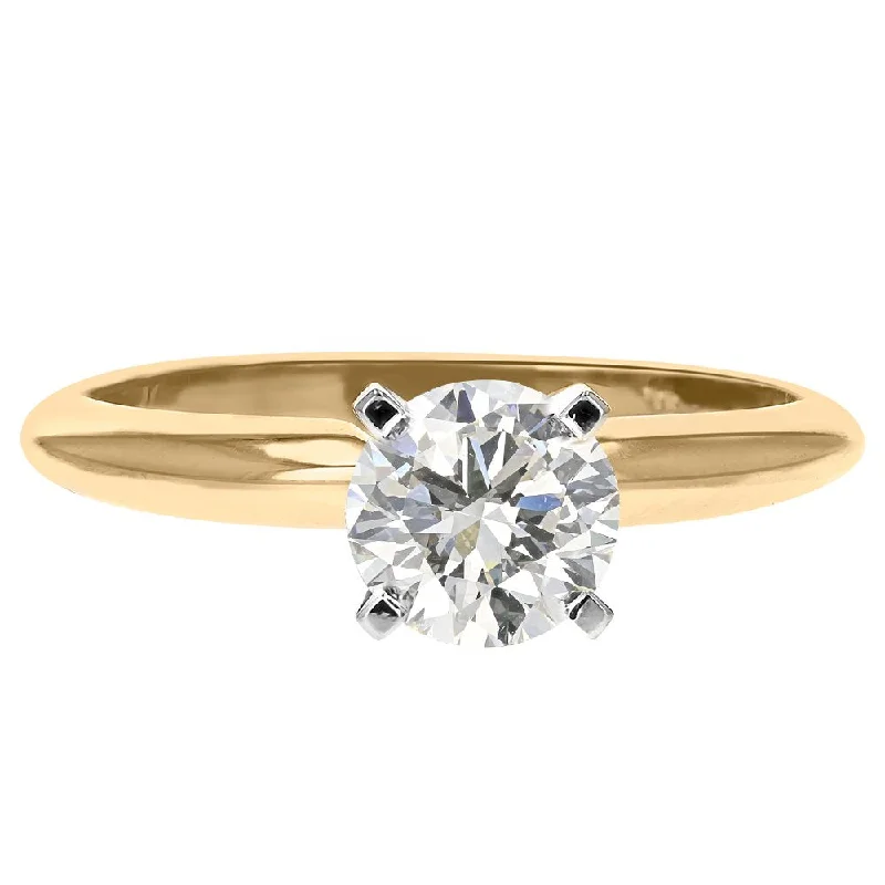 Ladies rings blue shine -14KT YELLOW GOLD 1CT ROUND DIAMOND SOLITAIRE RING