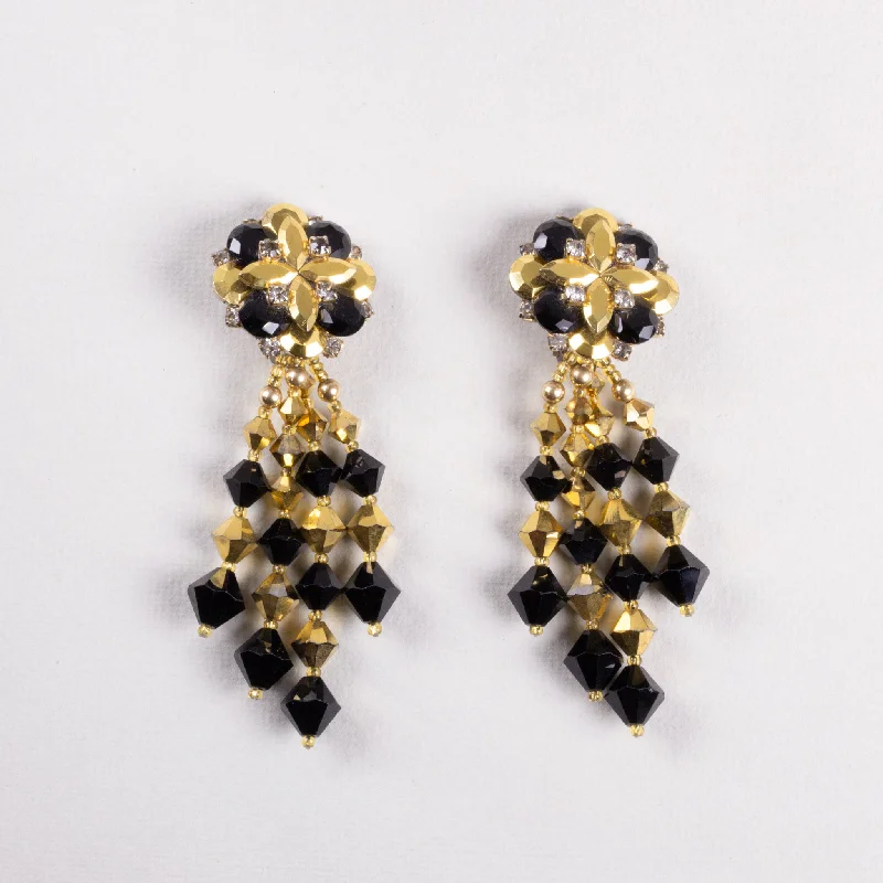 ladies earrings monochrome-Vintage Gold and Black Clip-on Earrings