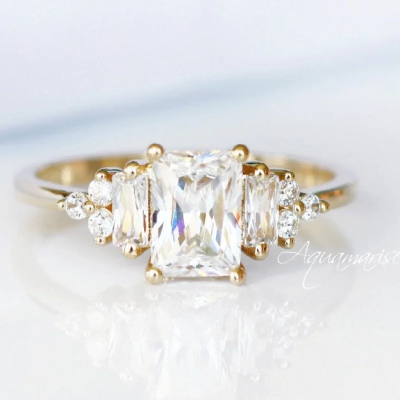 ladies engagement rings hypoallergenic-Amelia Moissanite Engagement Ring- 14K Solid Yellow Gold Ring