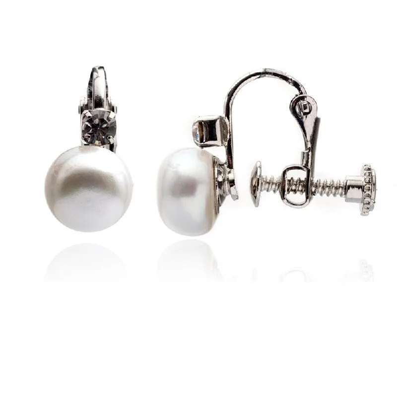 ladies earrings seasonal design-Vintage Clip On Earrings: Pearl & Diamante Clip On Earrings