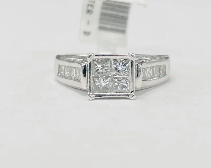 ladies engagement rings personalized-Princess Cut Quad 1CTW Diamond Engagement Ring