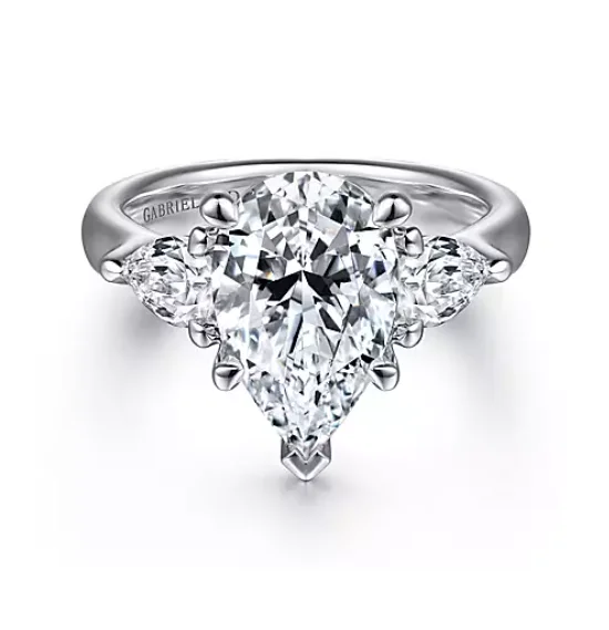 ladies engagement rings statement-Blanka - 18K White Gold Pear Shape Three Stone Diamond Engagement Ring