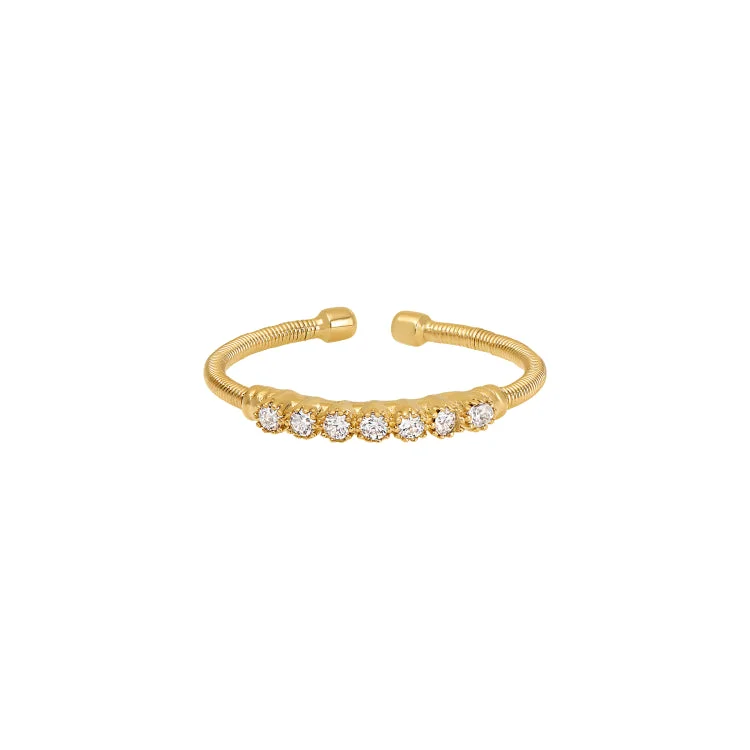 Ladies rings budget sparkle -Gold Finish Sterling Silver Cable Cuff Ring with Beaded Bezel Set Simulated Diamonds