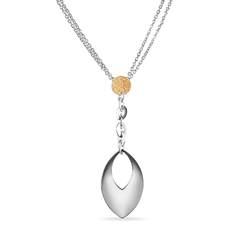 ladies necklaces round-Silver 925 Rhodium and Gold Plated Dangling Teardrop Necklace - STP00447