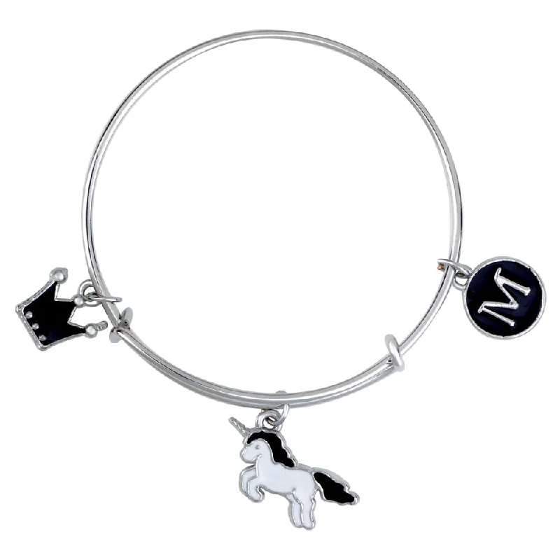 Ladies bracelets always radiance -Mahi M Letter Unicorn & King Shaped Rhodium Plated Enamel Work Charms Kids Bracelets for Kids (BRK1100948R)