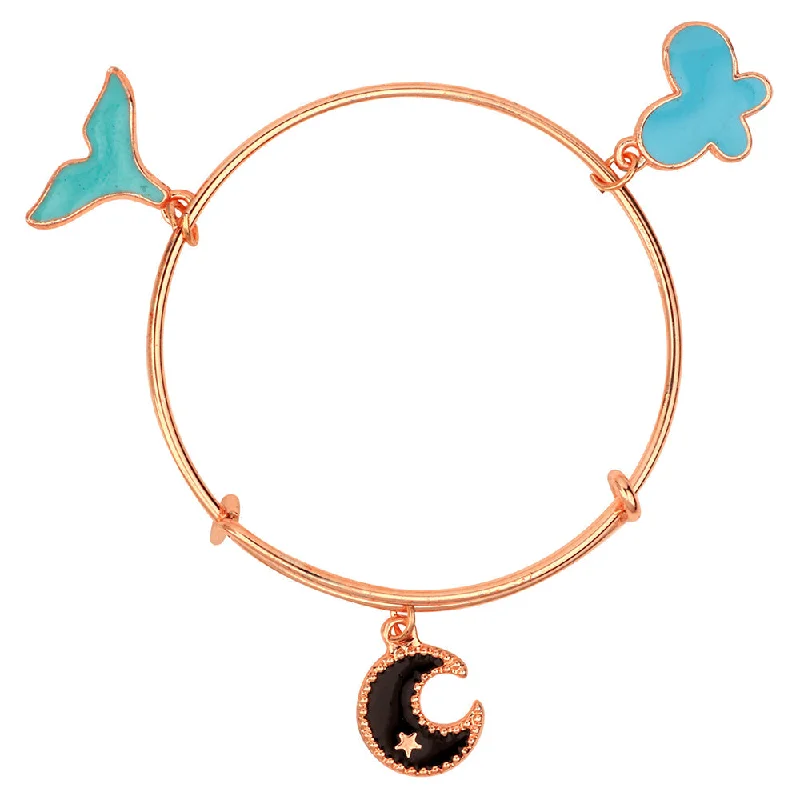 Ladies bracelets pure shine -Mahi Moon & Butterfly Shaped Rose Gold Plated Enamel Work Charms Bracelet for Girls (BRK1100854Z)