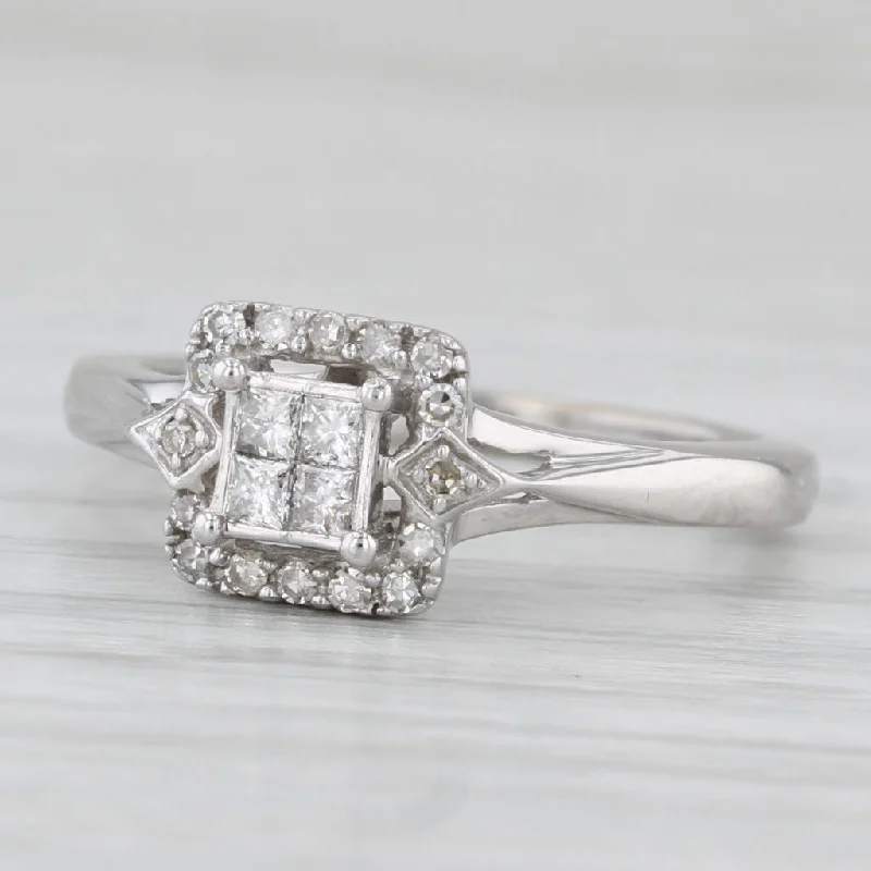 ladies engagement rings auction-0.31ctw Princess Diamond Halo Engagement Ring 10k White Gold Size 6