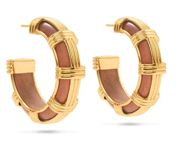 ladies earrings ethnic-Earrings - Gaia Cage Hoop Earrings - Teak