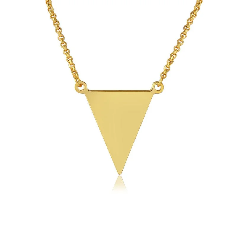 ladies necklaces detailed-Silver 925 Gold Plated Triangle Charm Necklace - ARN00025GP