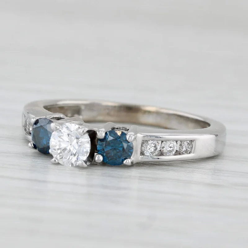 ladies engagement rings pre owned-0.69ctw Round White Blue Diamond Engagement Ring 10k White Gold Size 5.75