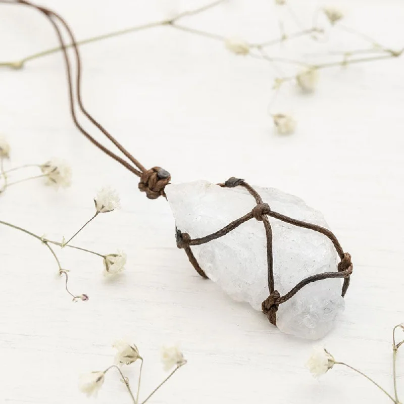 ladies necklaces geometric-Wrapped Raw Clear Quartz Necklace