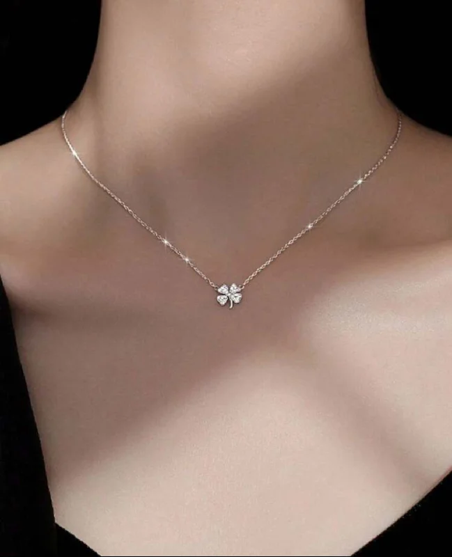 ladies necklaces ocean-Beautiful Silver Rhinestone Shamrock Necklace