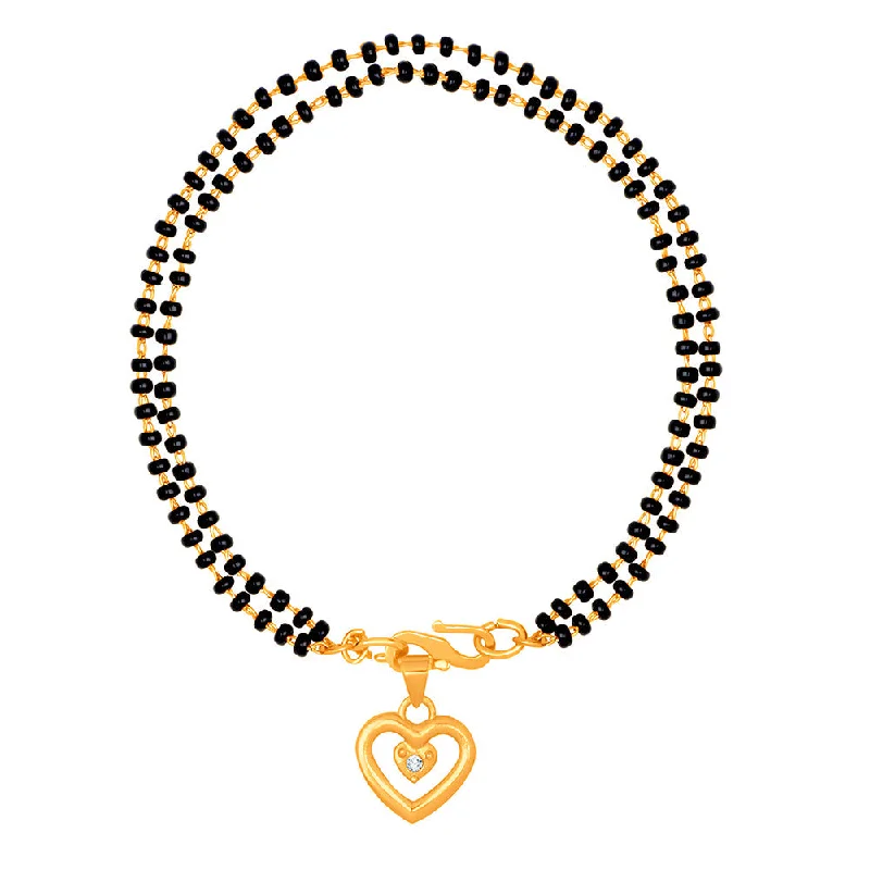 Ladies bracelets loop charm -Mahi Dual Chain Heart Charm Mangalsutra Bracelet with Beads and Crystal for Women (BR1100489G)