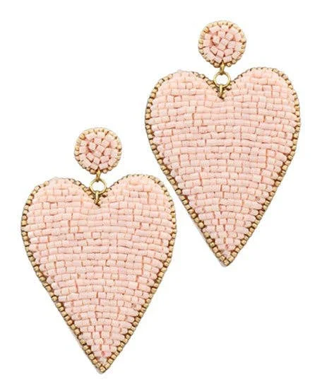 ladies earrings chandelier-Earrings - Blush Beaded Heart Earrings