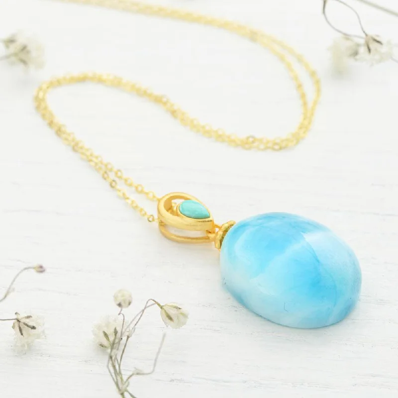 ladies necklaces durable-Larimar Ocean Drop Necklace