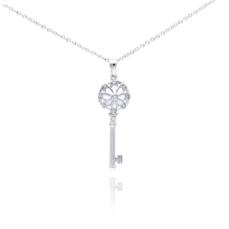 ladies necklaces astrology-Silver 925 Rhodium Plated Key CZ Necklace - BGP00289