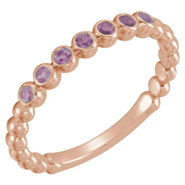 Ladies rings skin friendly -14KT GOLD GENUINE 0.21 CTW ALEXANDRITE BEADED STACKABLE RING