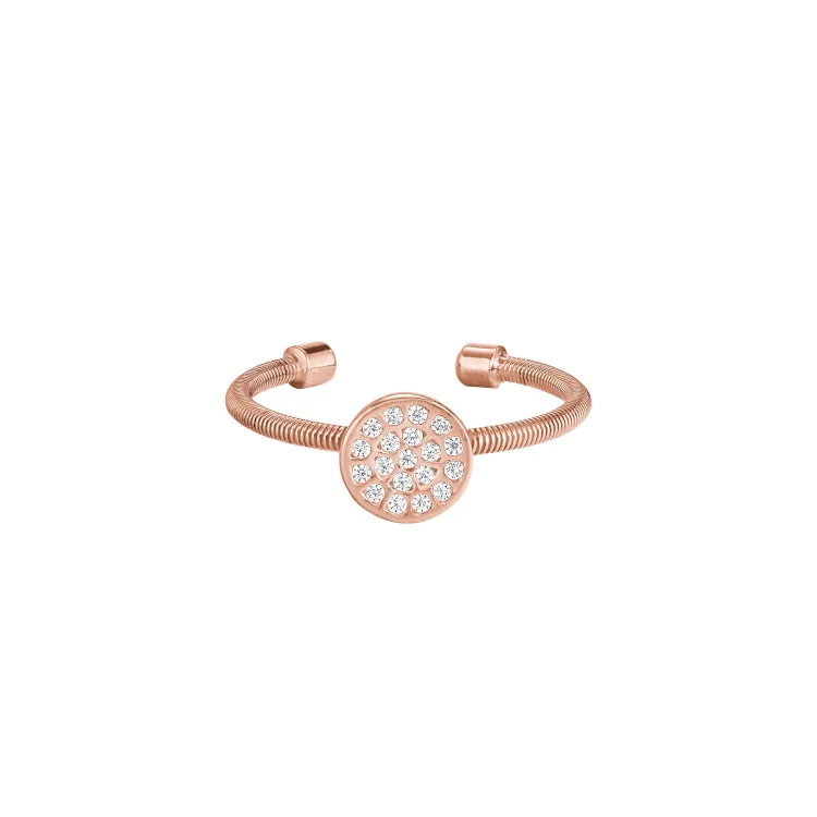 Ladies rings cushion cut shine -Rose Gold Finish Sterling Silver Cable Cuff One Circle Ring with Simulated Diamonds