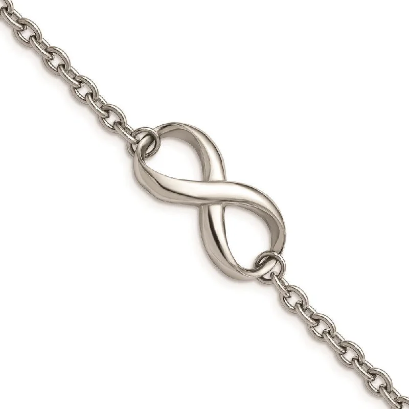 Ladies bracelets etched charm -Stainless Steel Polished Infinity Symbol and Link Bracelet