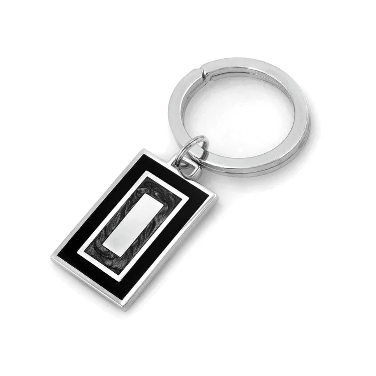 Ladies rings y2k shine -Rhodium Finish Black & Grey Lacquer Key Ring