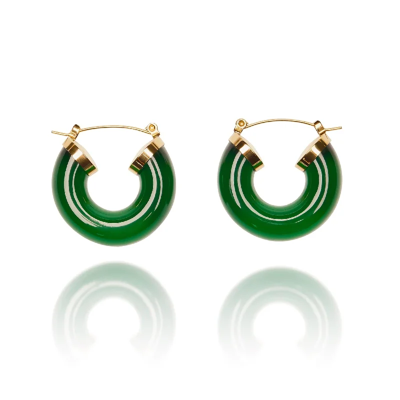 ladies earrings exclusive-Chunky Green and Gold Resin Vintage Hoop Earrings: Gold and Green Earrings