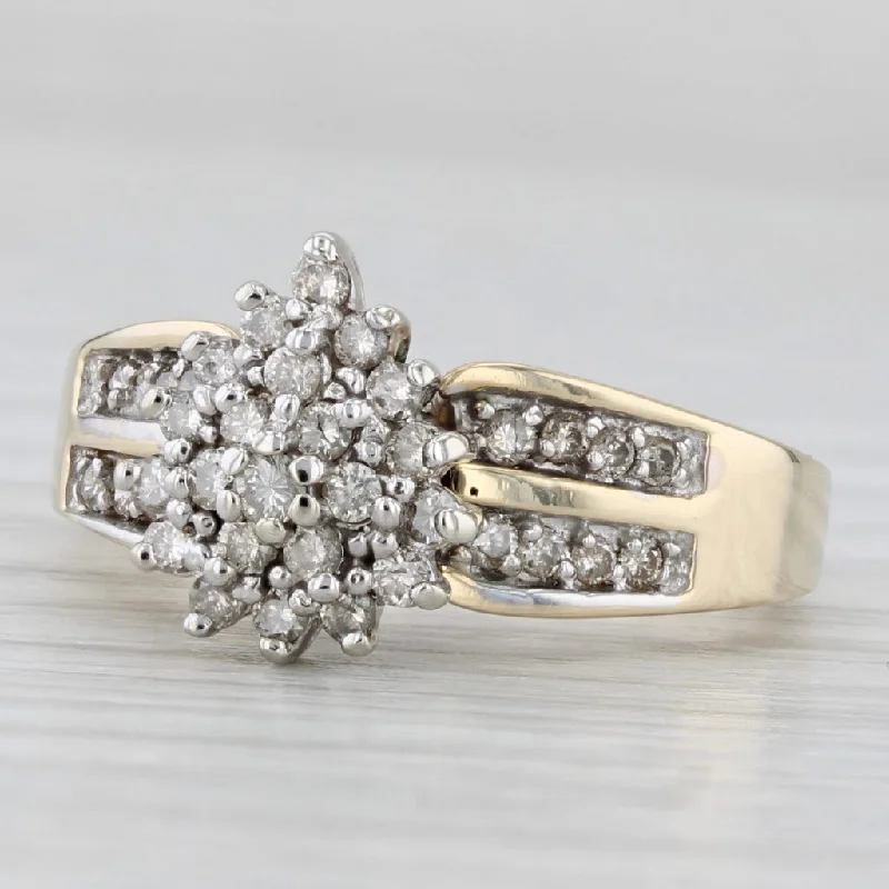 ladies engagement rings princess-0.50ctw Diamond Cluster Engagement Ring 10k Yellow Gold Size 7