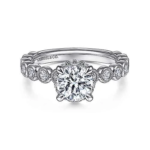 ladies engagement rings tiffany-Siana - Vintage Inspired 14K White Gold Round Diamond Engagement Ring