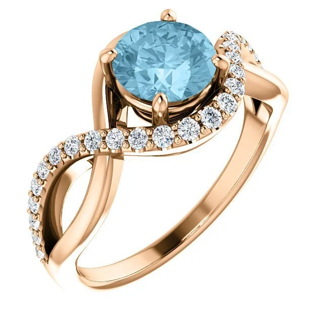 Ladies rings champagne charm -14KT GOLD 1.00 CT AQUAMARINE & .20 CTW DIAMOND TWIST RING