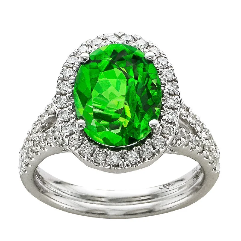 Ladies rings hematite band -JULEVE 18KT WHITE GOLD 3.08 CT TOURMALINE & 0.74 CTW DIAMOND HALO RING