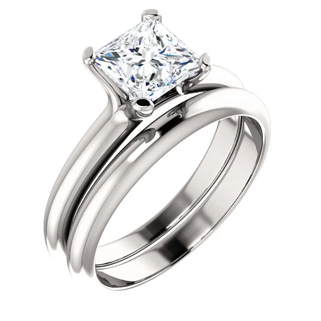 ladies engagement rings rectangle-14K White Princess Cut Solitaire Engagement Ring Matching Band 122005:761:PMB