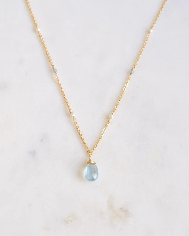 ladies necklaces modern-Aquamarine Bohemian Drop Necklace