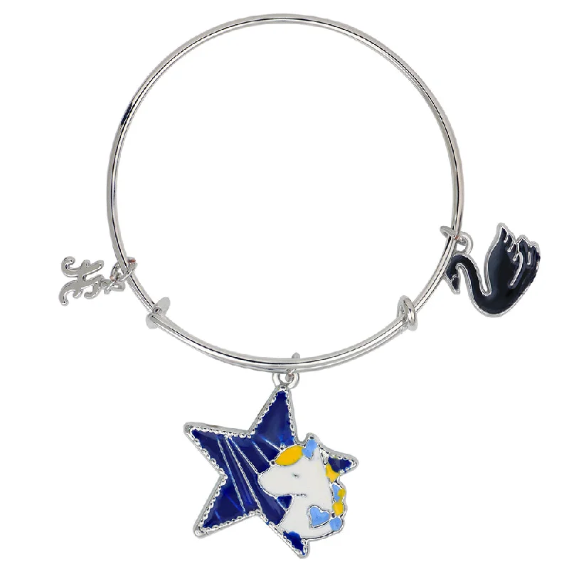 Ladies bracelets roaring 20s -Mahi H Letter Unicorn & Duck Shaped Enamel Work Charm Bracelet with Rhodium Plated for Kids (BRK1100884R)