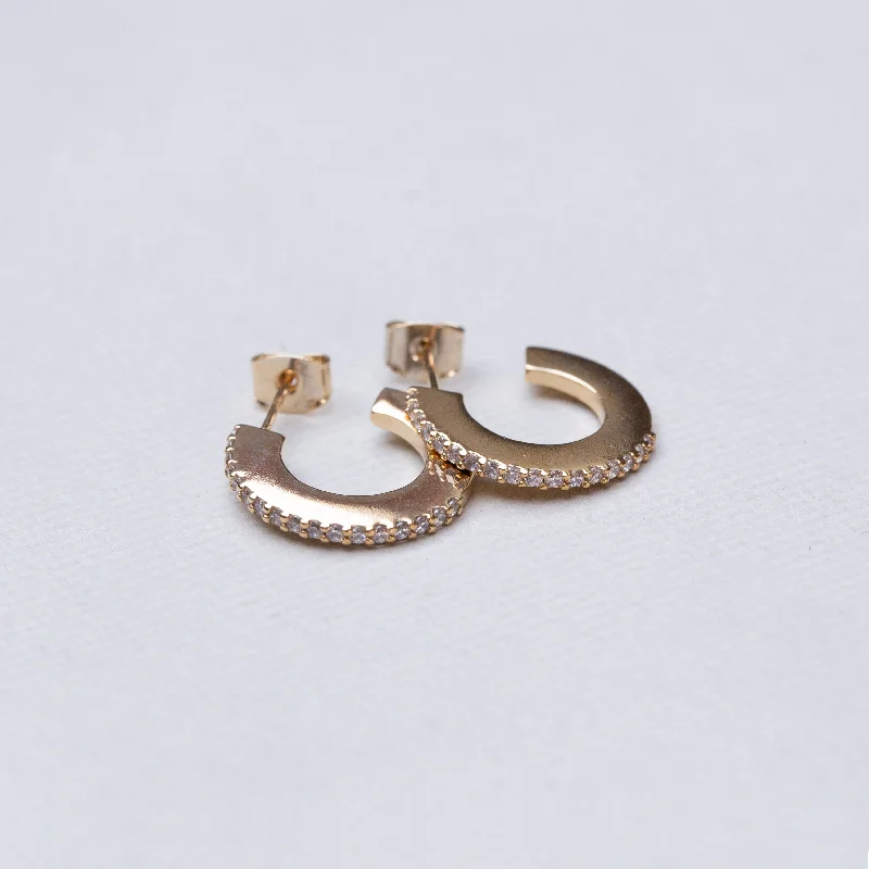 ladies earrings birthstone-Gold Stud Hoop Earrings with Cubic Zirconia