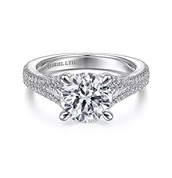 ladies engagement rings heart shaped-Walla - 18K White Gold Split Shank Round Diamond Engagement Ring