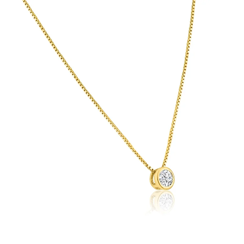 ladies necklaces tarnish free-Sterling Silver Gold Plated Round Solitaire Necklace - GCP00001GP