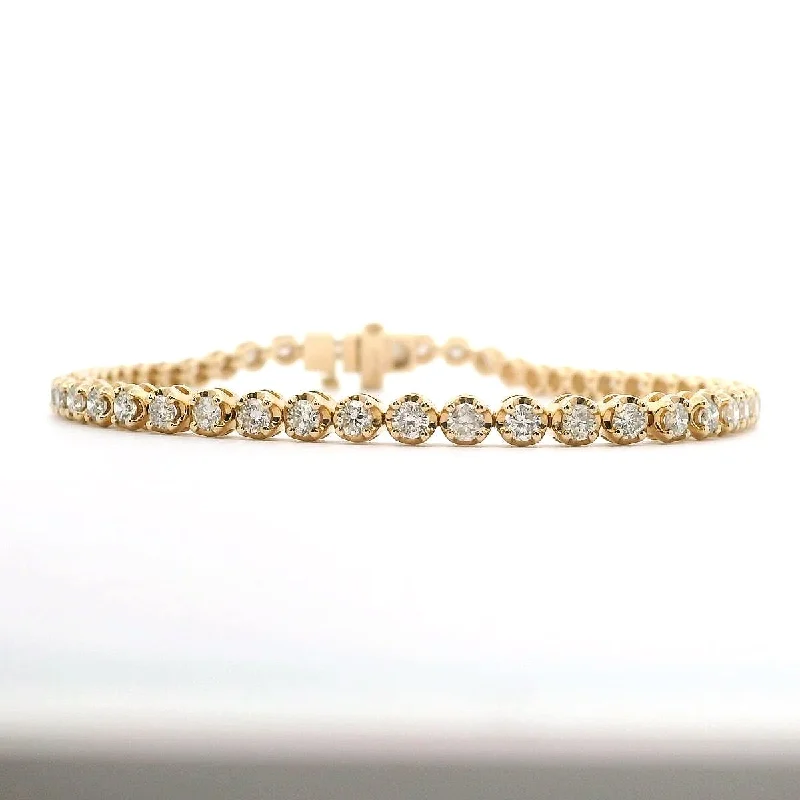 Ladies bracelets gold shimmer band -14K Yellow Gold Natural Diamond Tennis Bracelet