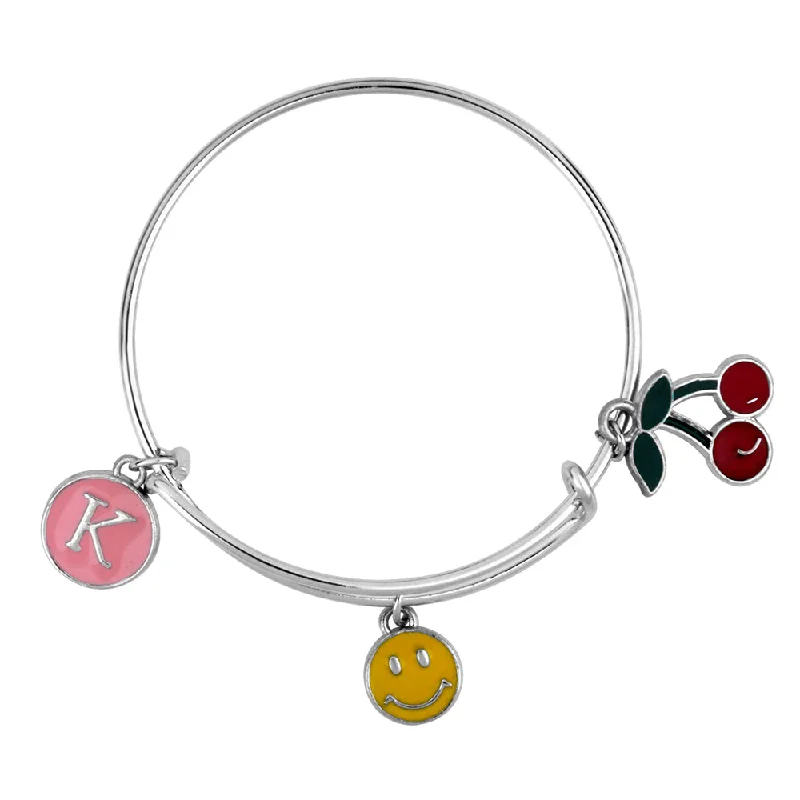 Ladies bracelets guide radiance -Mahi K Letter Smiley & Cherry Shaped Rhodium Plated Enamel Work Charms Kids Bracelets for Kids (BRK1100967R)