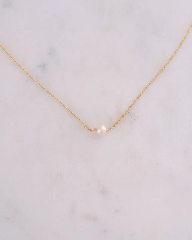 ladies necklaces single strand-Petite Pearl Simple Necklace