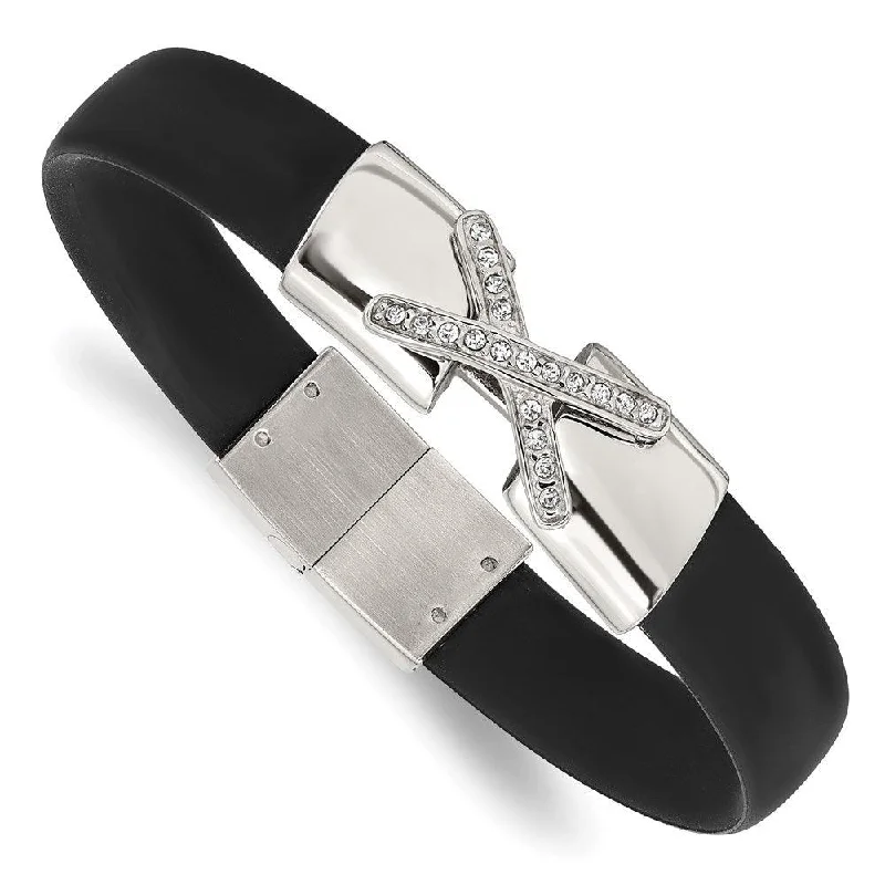 Ladies bracelets wild radiance -Stainless Steel Polished CZ Silicone Band Bracelet