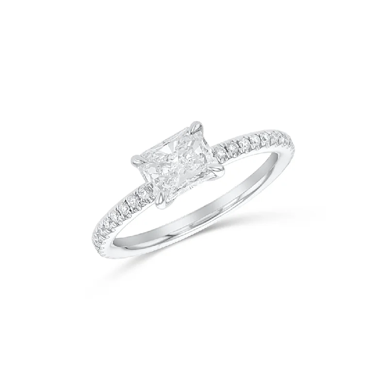 ladies engagement rings prices-0.85 CT Radiant Diamond East-West and 0.25 Cttw Prong Set 14K White Gold Engagement Ring