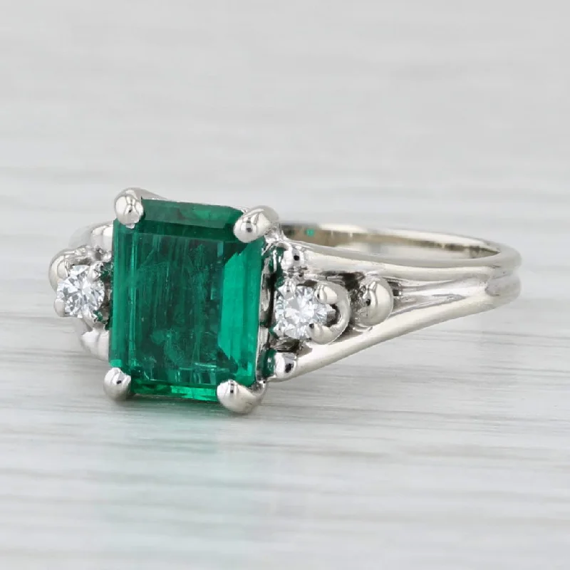 ladies engagement rings custom design-1.06ctw Lab Created Emerald Diamond Ring 14k White Gold Size 5.5 Engagement