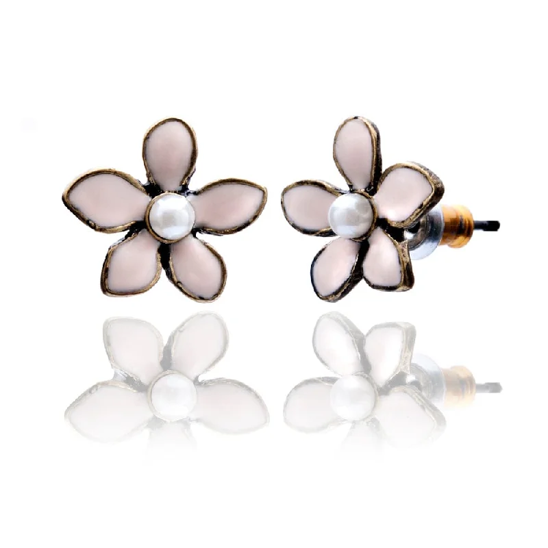 ladies earrings two tone-Sweet Lilac Flower Stud Earrings Pink