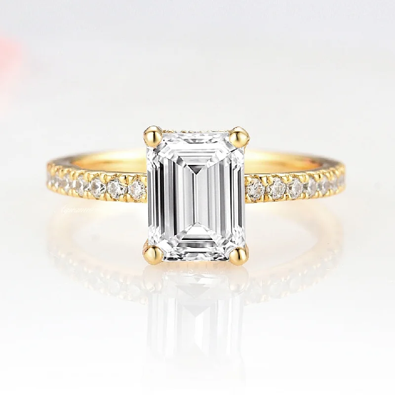 ladies engagement rings collectible-1.5CT Emerald Cut Moissanite Engagement Ring- 14K Solid Yellow Gold