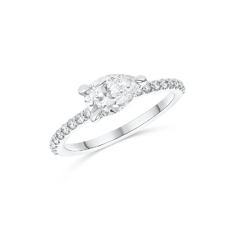 ladies engagement rings styles-0.80 CT Pear Cut Diamond 14K White Gold East-West Prong Set Engagement Ring