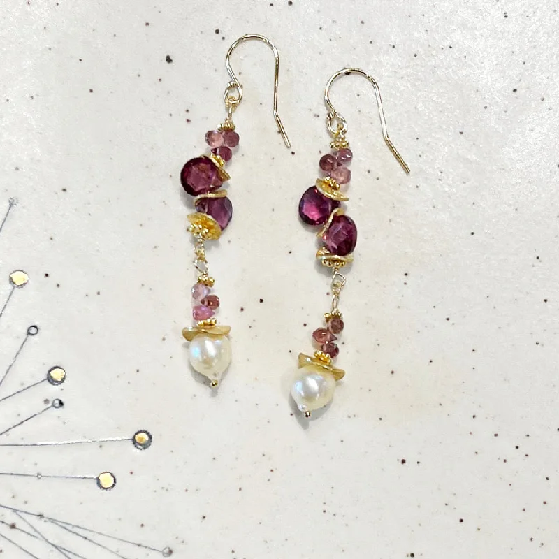 ladies earrings layered-Pink Tour. & Sapphire, Cream Briolettes Pearl  Earring