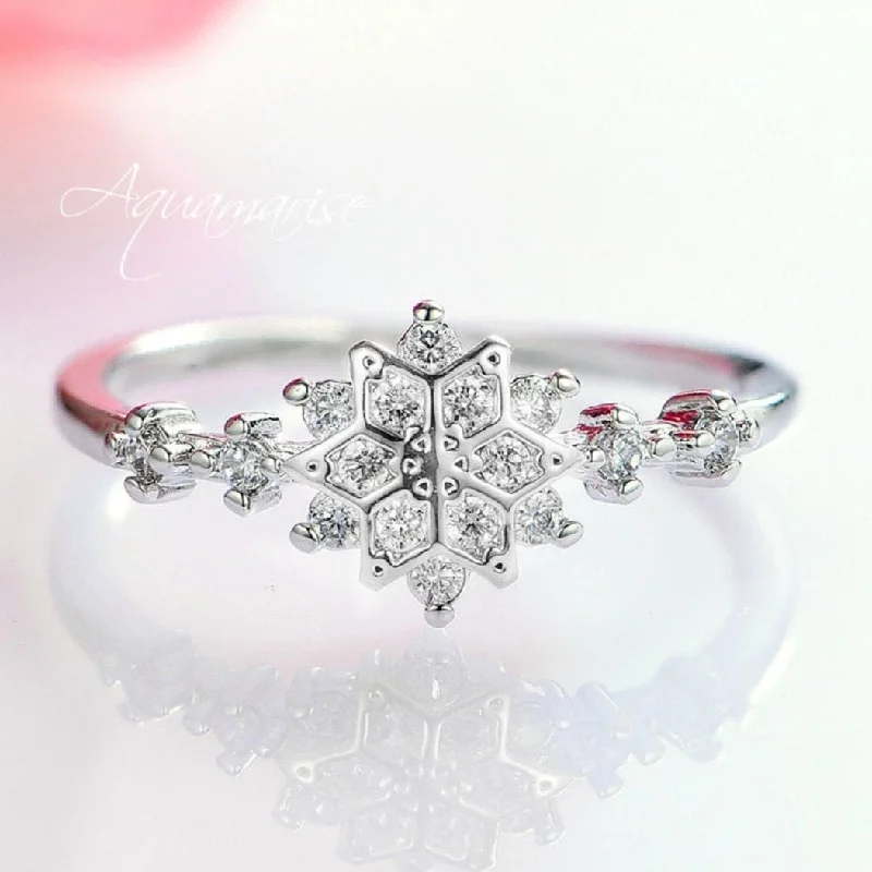 ladies engagement rings chakra-Snowflake Moissanite or Natural Diamond Engagement Ring- 14K White Gold