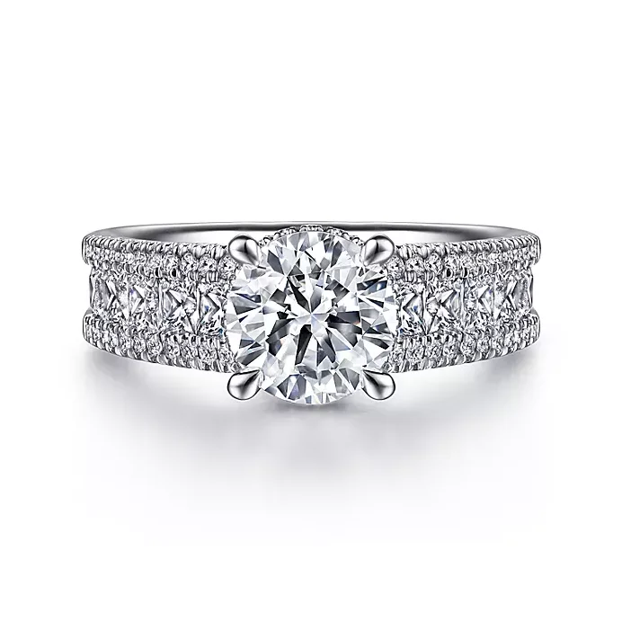 ladies engagement rings luxury-Elvette - 14K White Gold Hidden Halo Round Diamond Engagement Ring