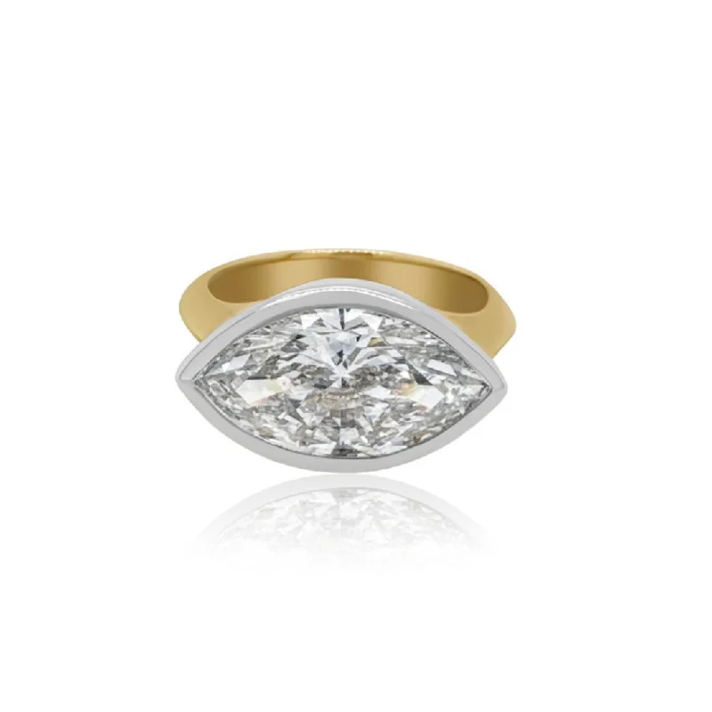 ladies engagement rings fall-4.01 CT Marquise Cut Lab Grown Diamond East-West Engagement Ring 14K Two Tone Gold