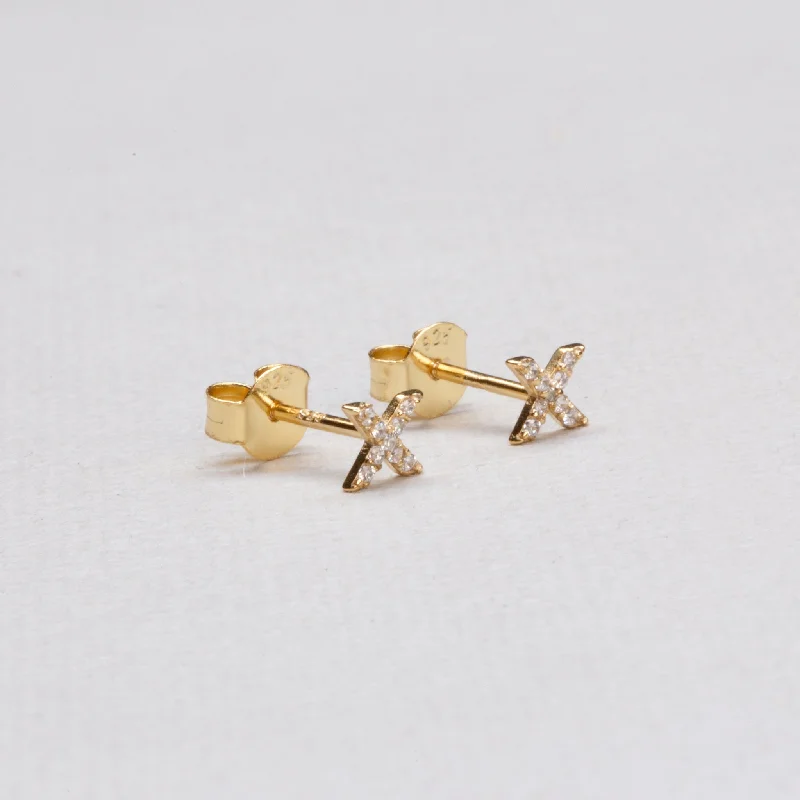 ladies earrings blue nile-Gold-plated Kiss Stud Earrings