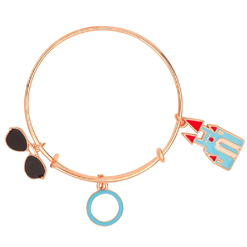 Ladies bracelets wild radiance -Mahi House, Circle & Sunglasess Shaped Enamel Work Charm Bracelet with Rose Gold Plated for Kids (BRK1100873Z)